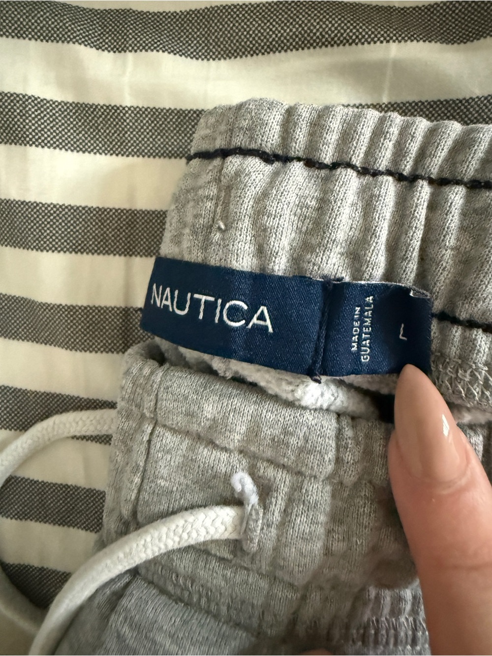 Nautica Kids Light Gray Knit Jogger Pants with White Drawstring